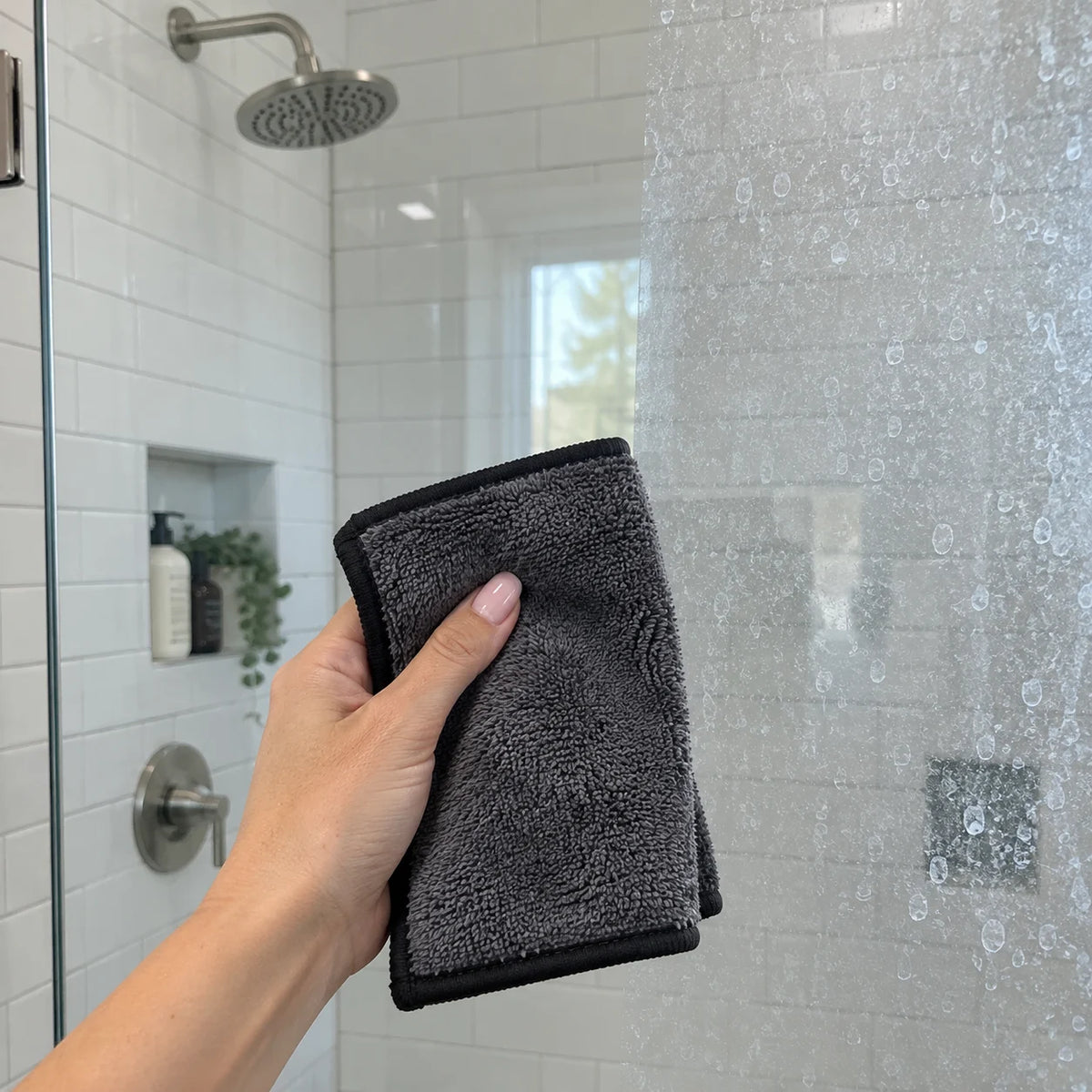 Customer photo: shower door wiped with ClearWipe